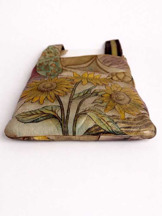 Anuschka Hand Painted Leather Crossbody Sunflower Floral Bag 8.5x10 - Picture 5 of 10